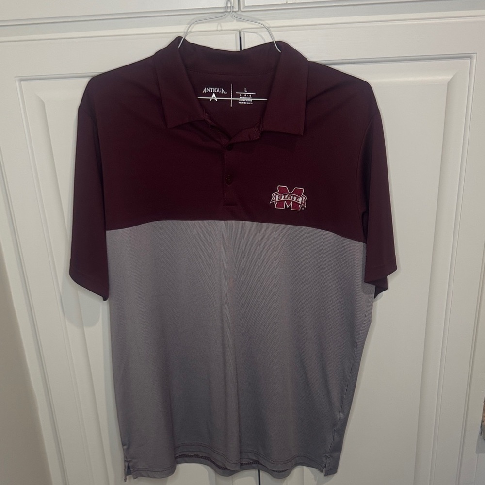 Antigua Maroon and Gray Men's MSU polo Shirt